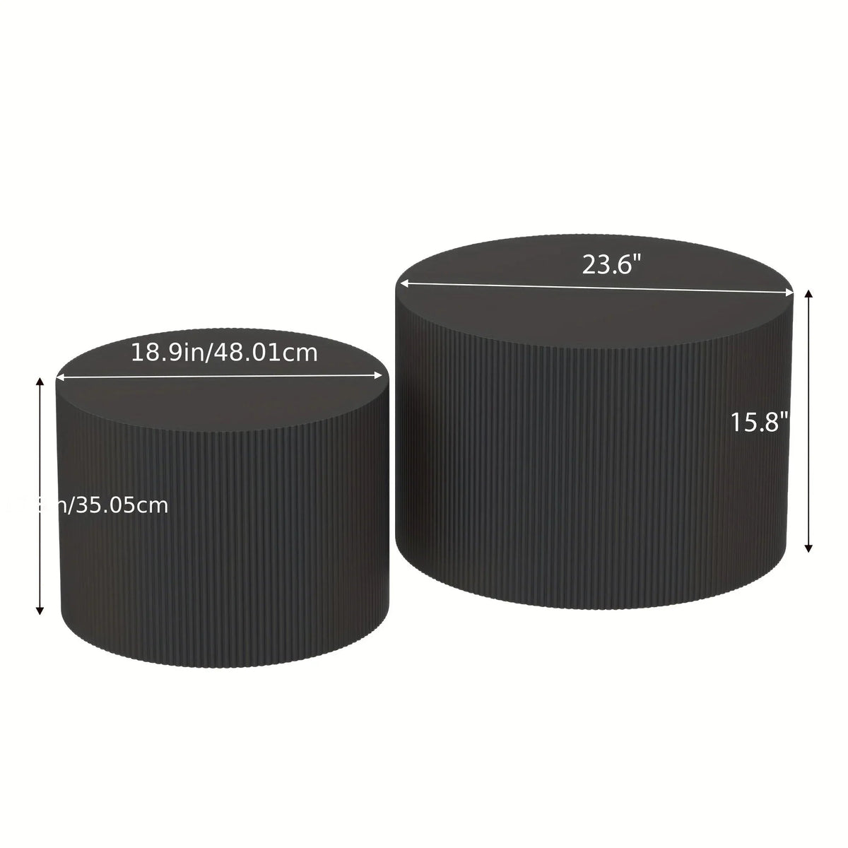 23.6" Vertical Grain Round Wooden Coffee Tables, Modern Nesting Coffee Table Set of 2, Indoor Side Table for Small Spaces Living Room, Bedroom, Balcony, Office