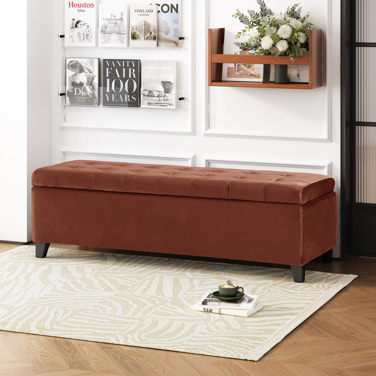 Stylish Tufted Storage Ottoman with Nailhead Trim