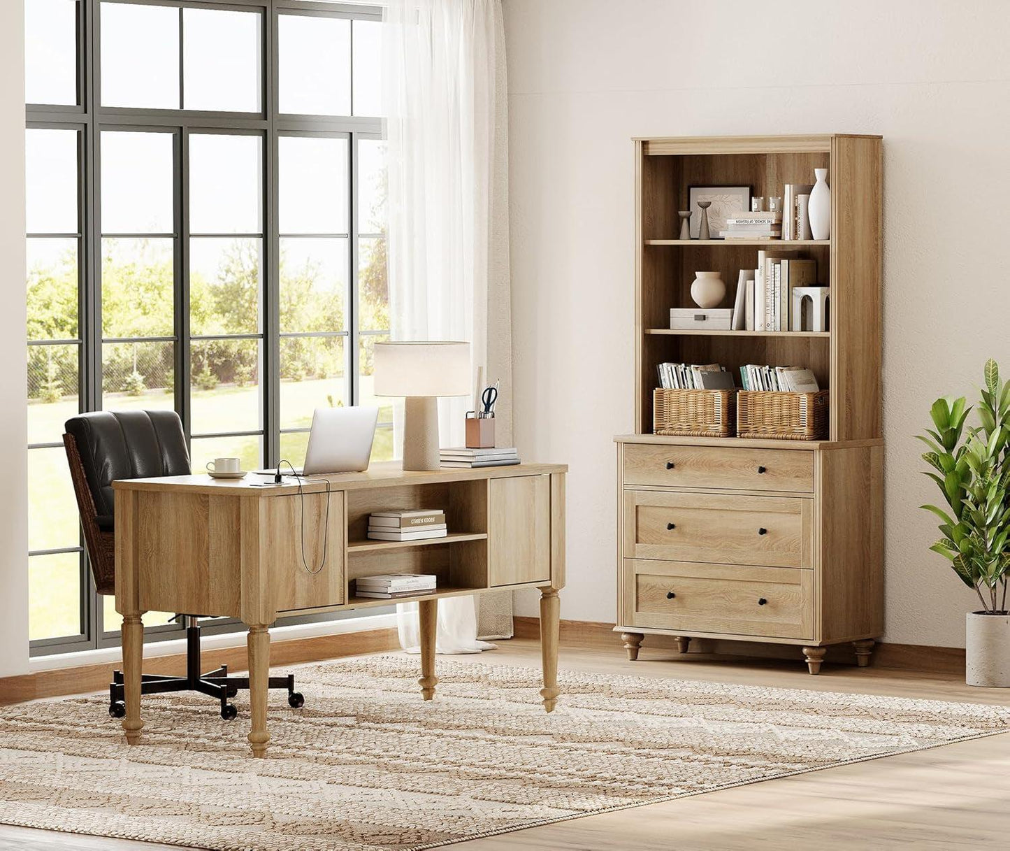 Oakwood Finish 56-Inch Executive Desk With USB Charging