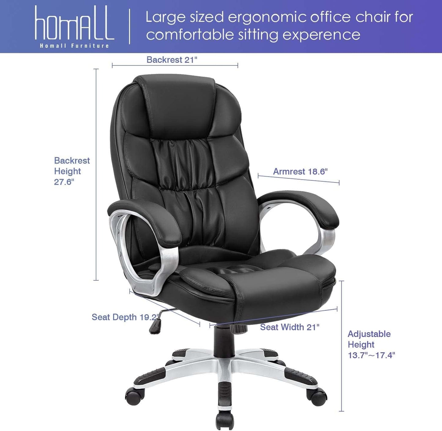 Black PU Leather Office Chair With Adjustable Height And Lumbar Support