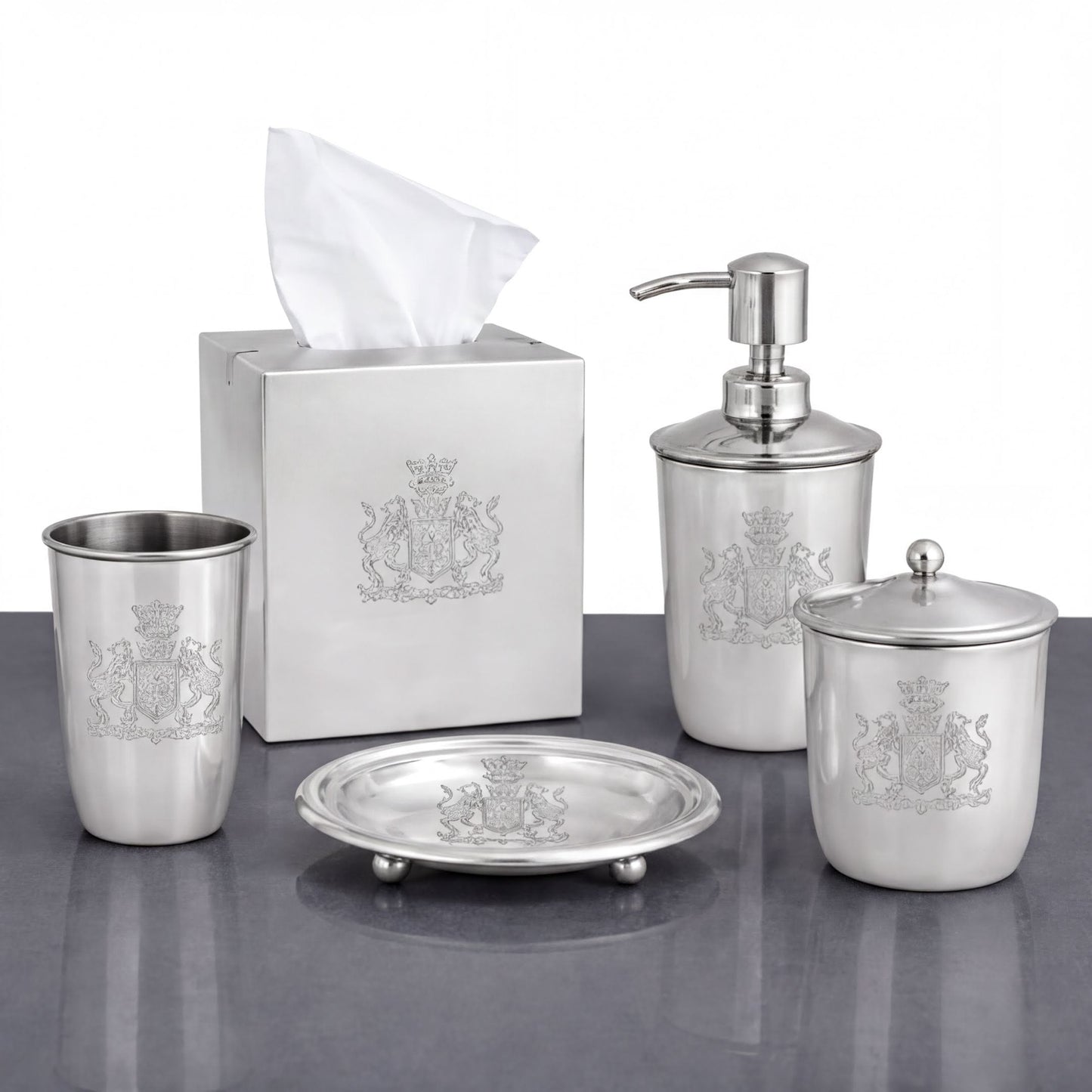 Bathroom Accessory Set - Elegant Silver Metal Bathroom Organizer Collection