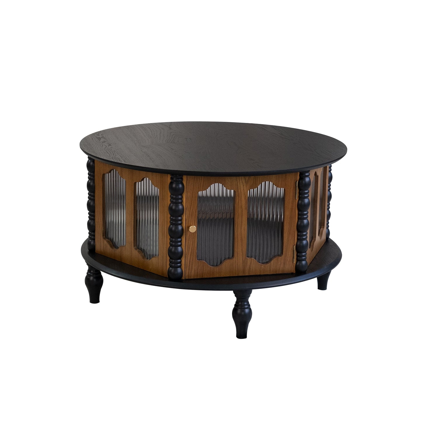 31.5" Round Wooden Coffee Table With Storage