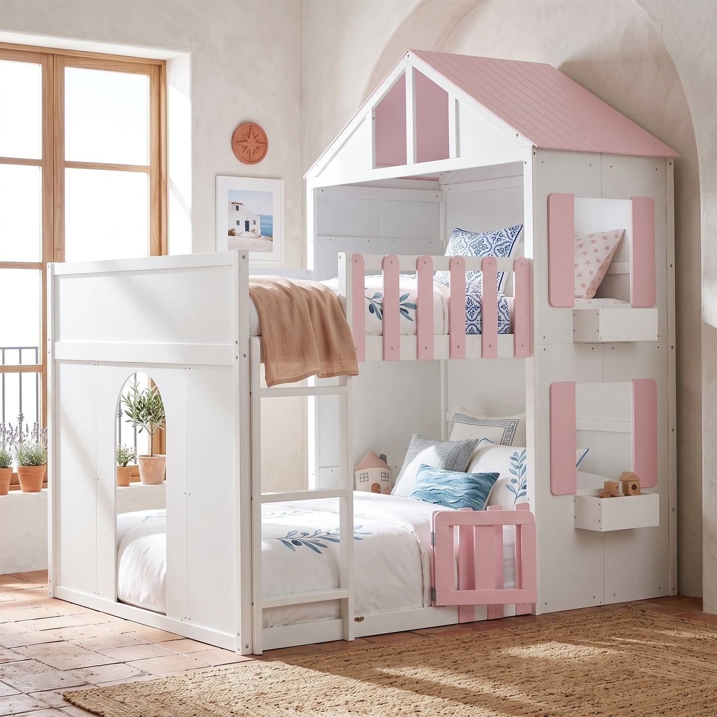 Full Over Full House Bunk Bed Space-Saving Bedroom Furniture