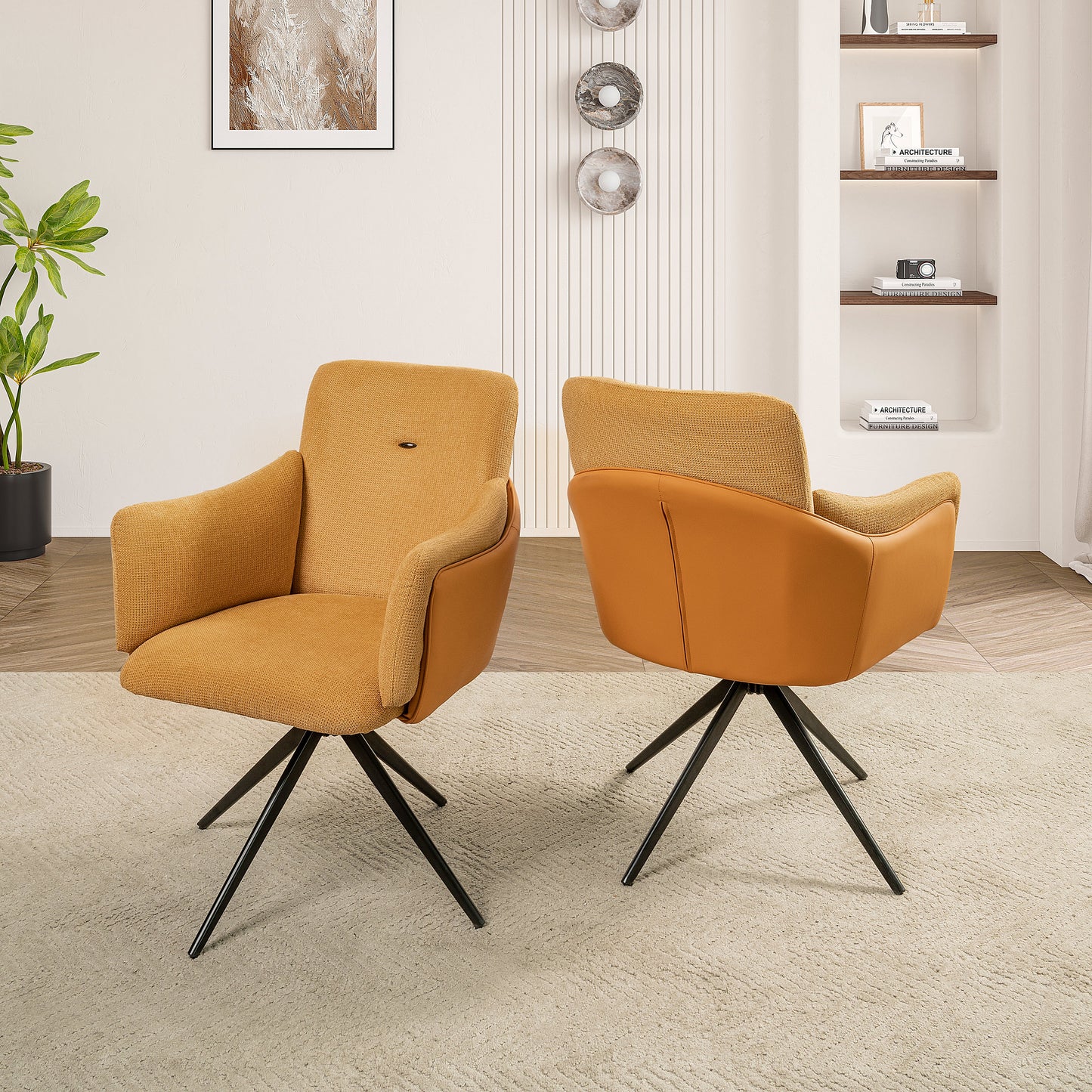 360° Swivel Home Office Desk Chairs Set of 2 - Orange