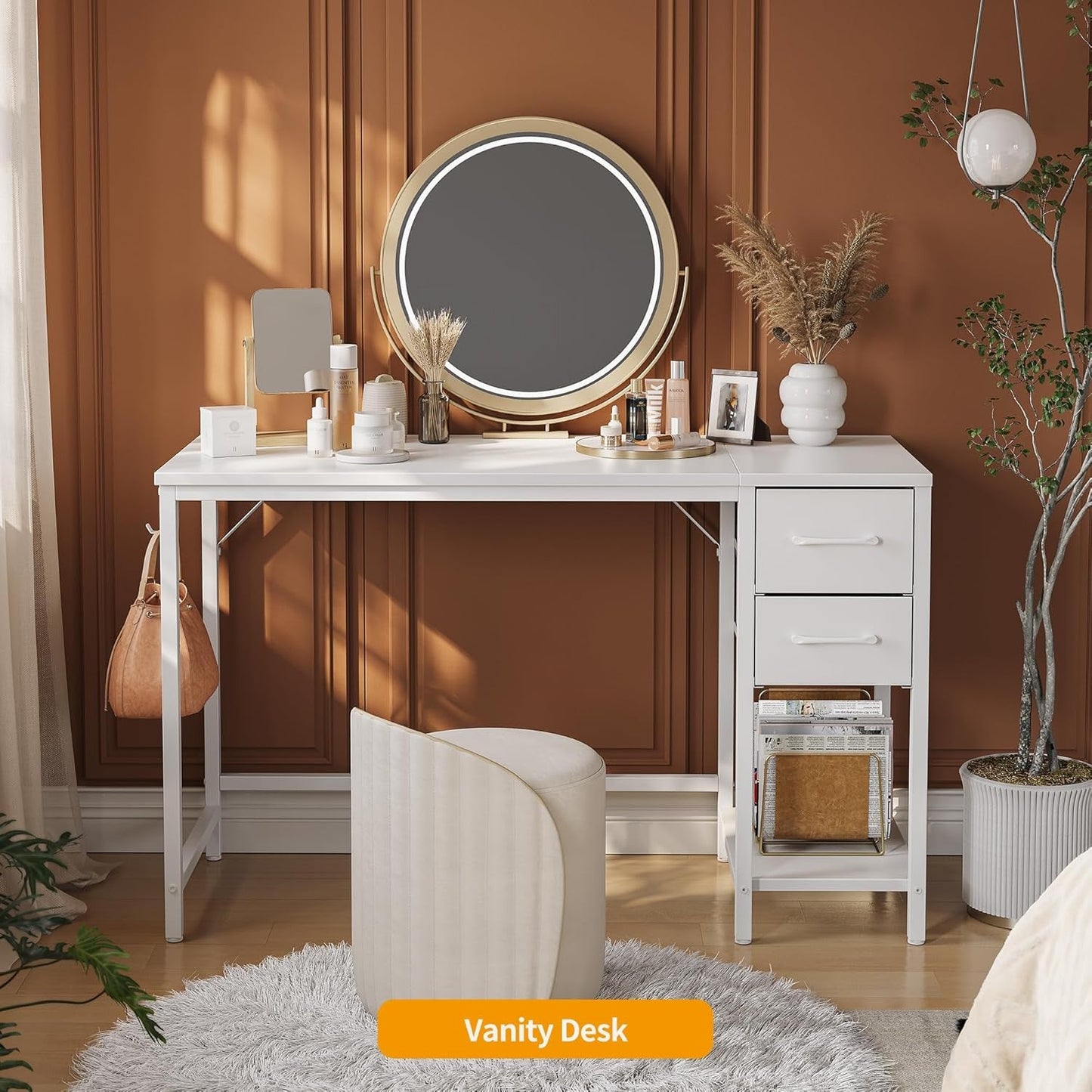 47 Inch White Ergonomic Executive Desk With Drawers