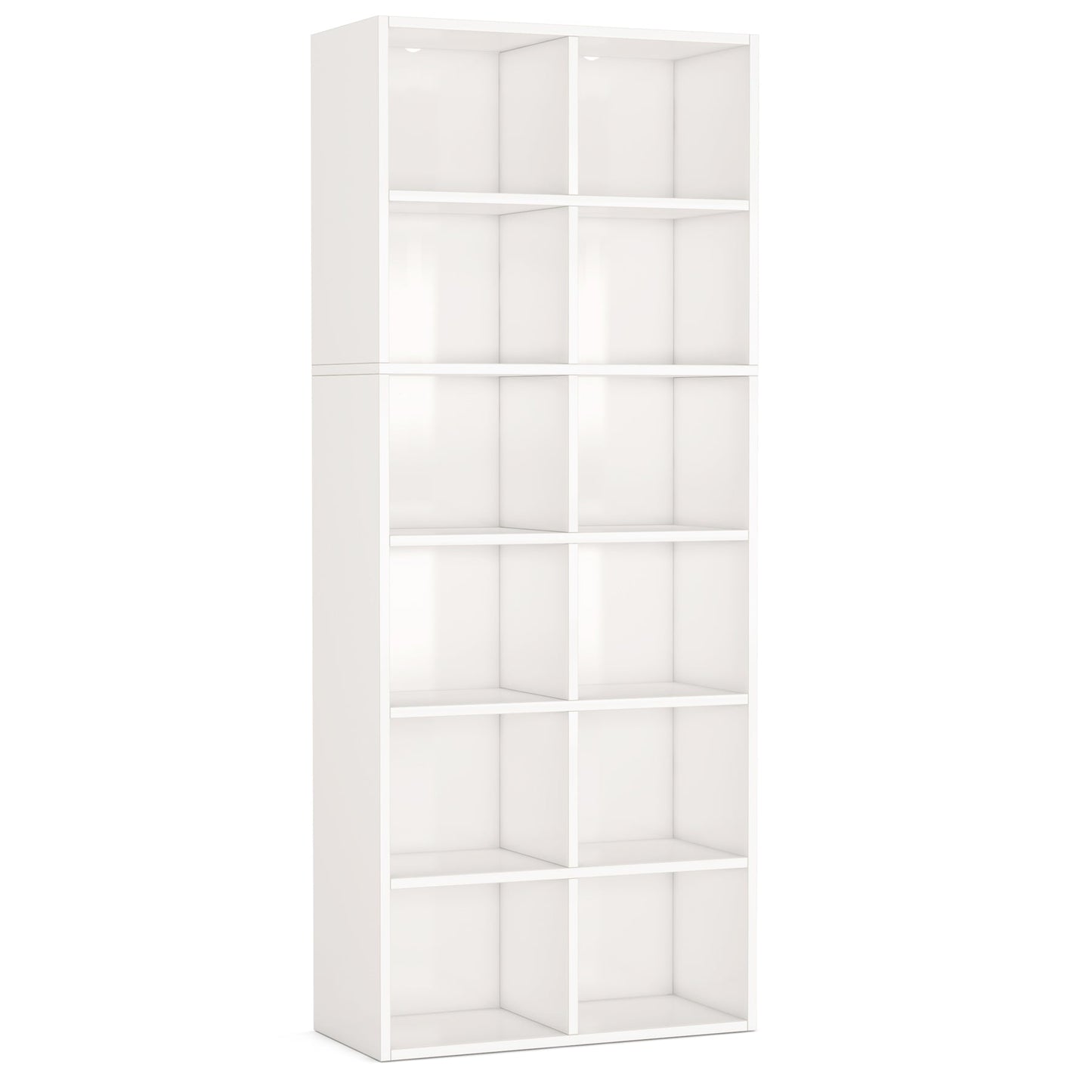 71.65" White Narrow 12-Cube Modern Bookcase