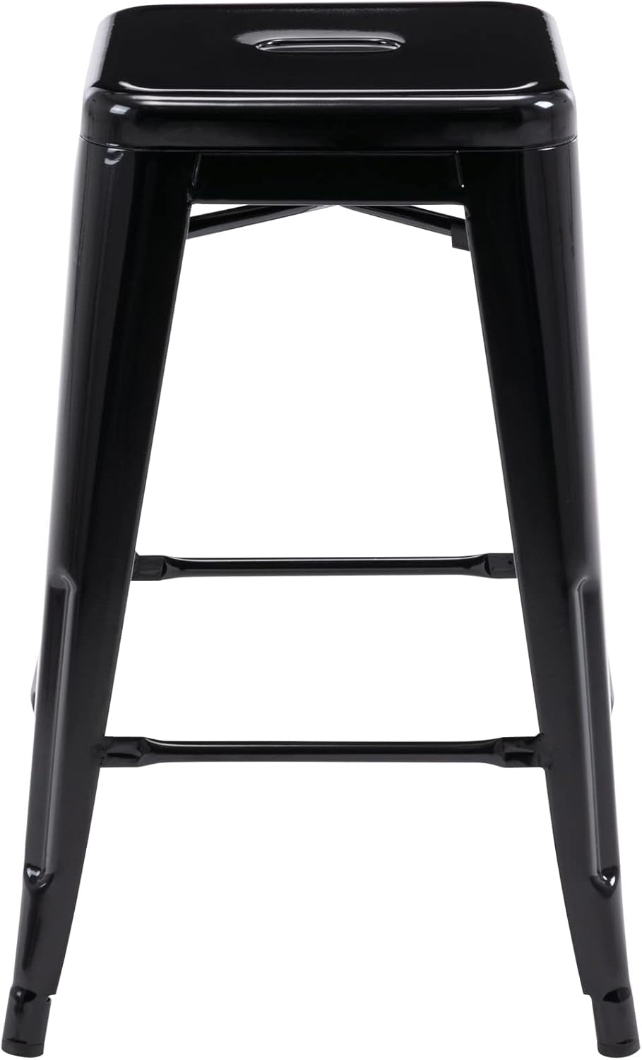 24 Inch Black Metal Bar Stools Set of 2 Backless Indoor Outdoor Square Seat Counter Height