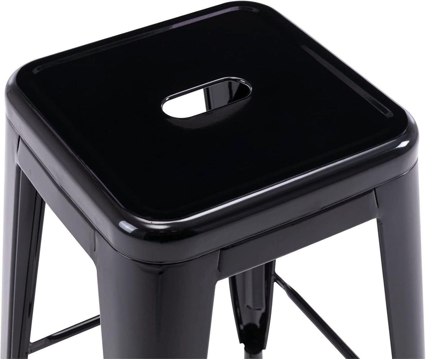 24 Inch Black Metal Bar Stools Set of 2 Backless Indoor Outdoor Square Seat Counter Height