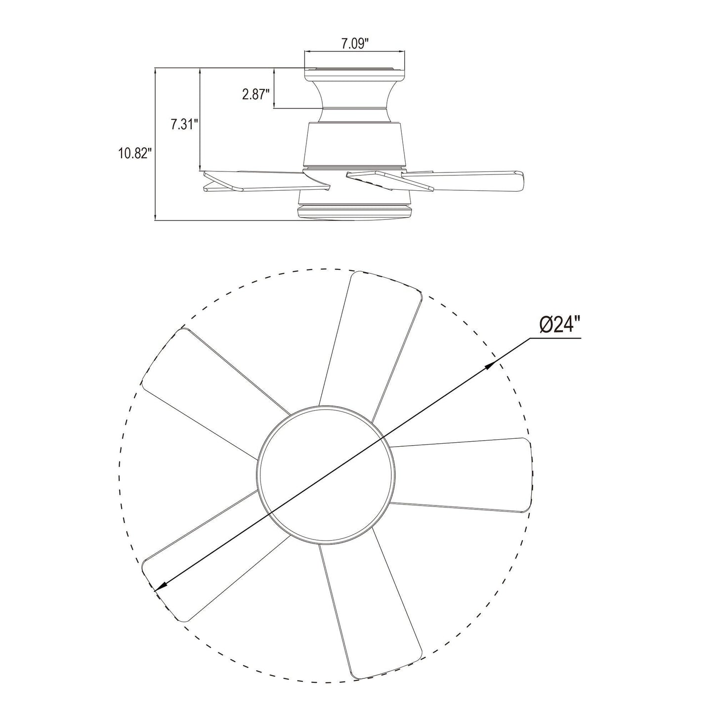 24" Farmhouse Flush Mount Reversible Iron Ceiling Fan with Lighting and Remote Control