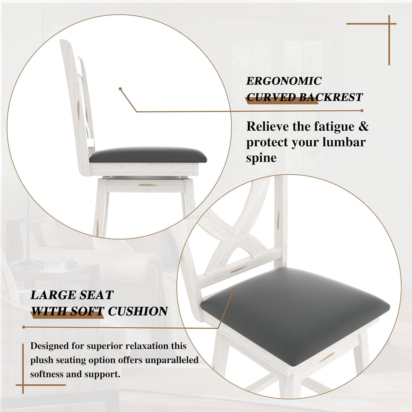 24 Inch Counter Height Bar Stools With 360 Degree Swivel And Grey Faux Leather Seat