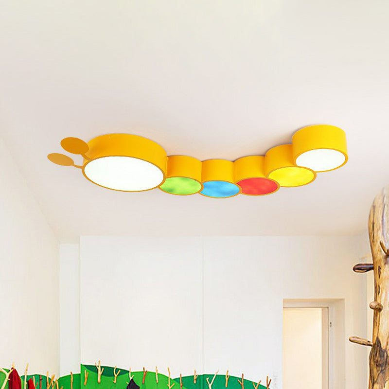 Olivia Yellow Metallic Cartoon Caterpillar LED Flush Mount Ceiling Light for Kindergarten