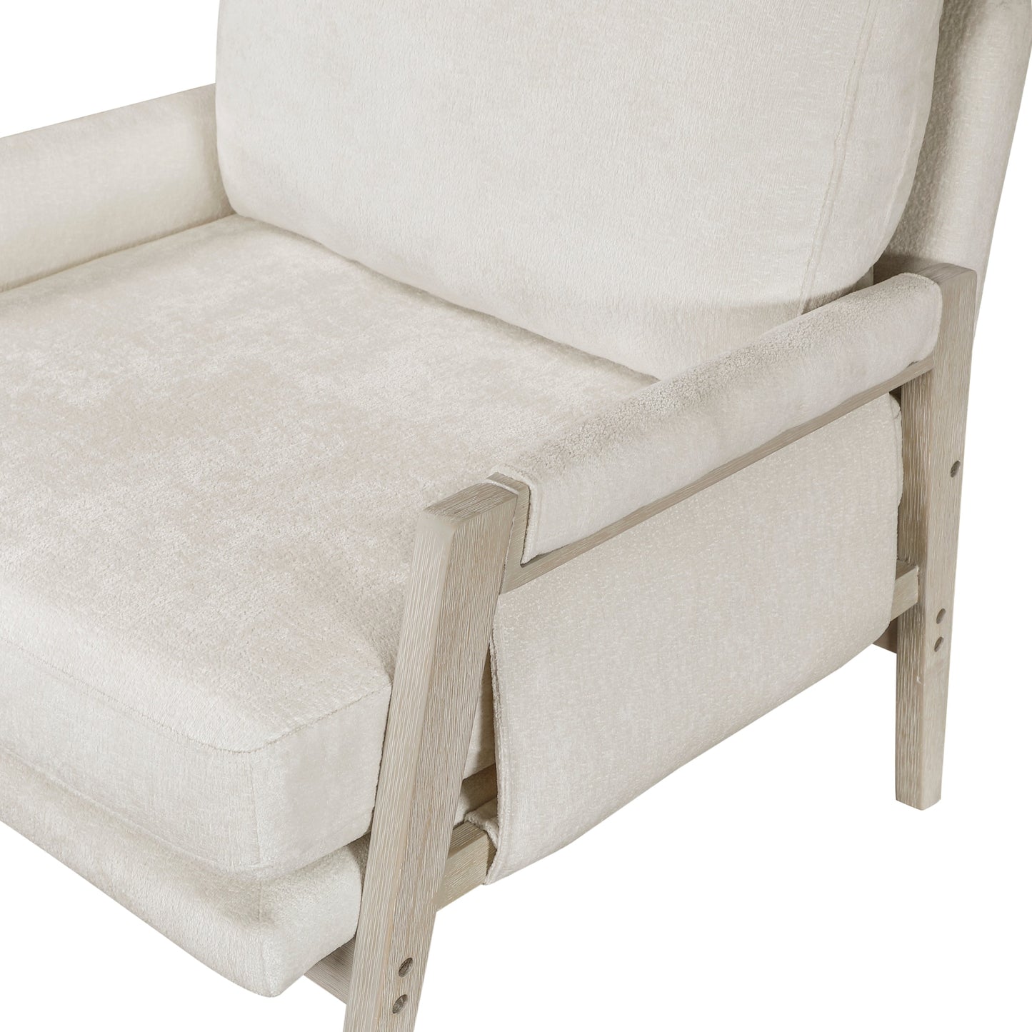 Modern Home Accent Chair Cushion Seat Back Cream Chenille Fabric Upholstery Solid Wood Furniture 1pc
