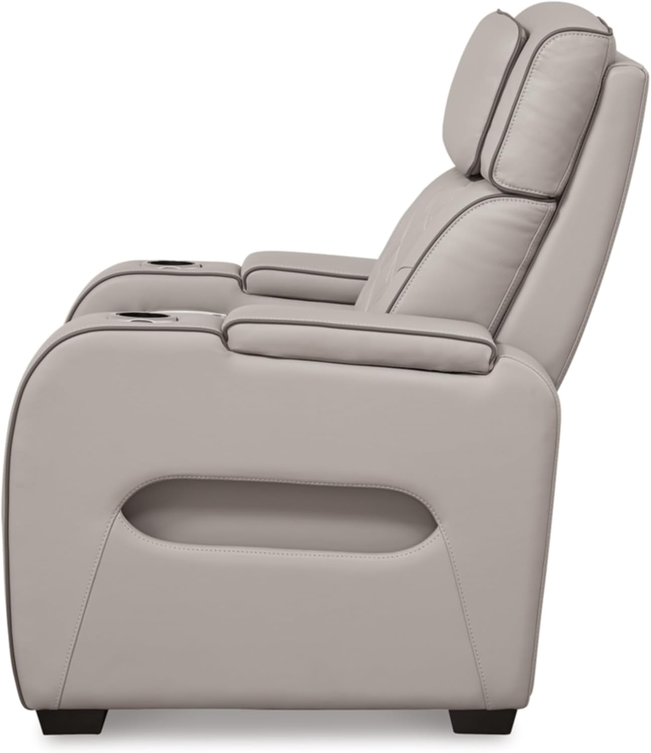 Light Gray Leather Power Recliner With Adjustable Headrest