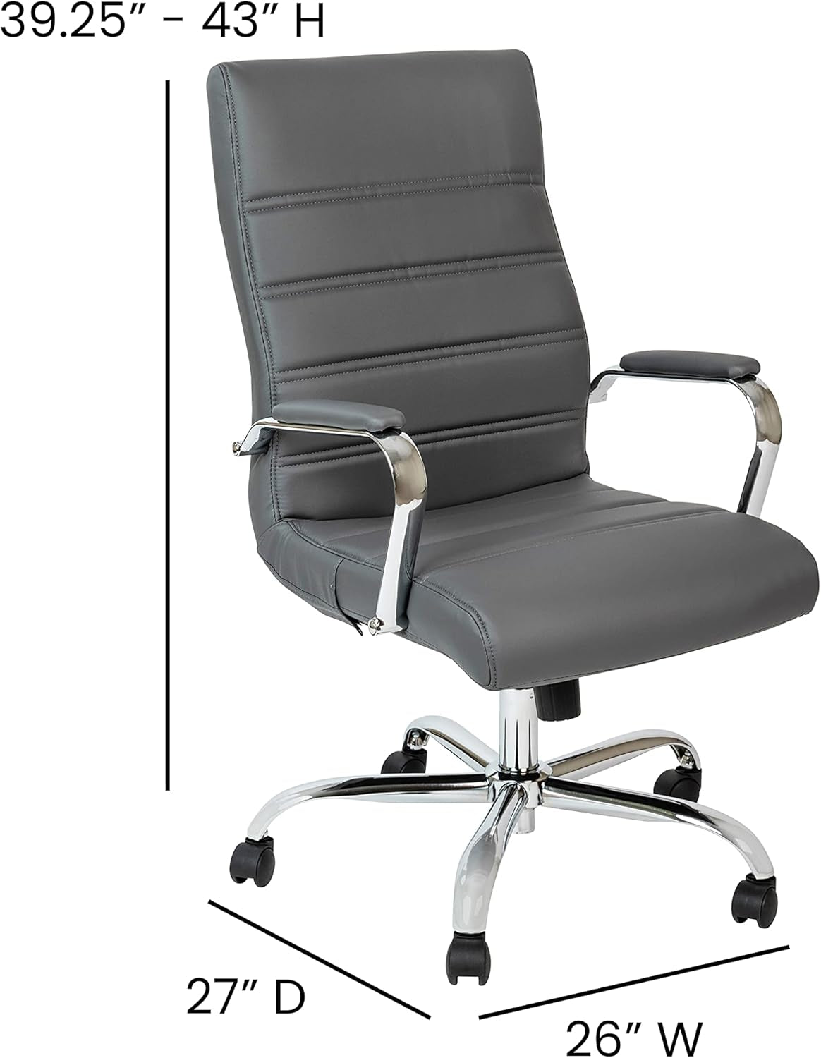Whitney High Back Leather Office Chair With Adjustable Height Gray Chrome