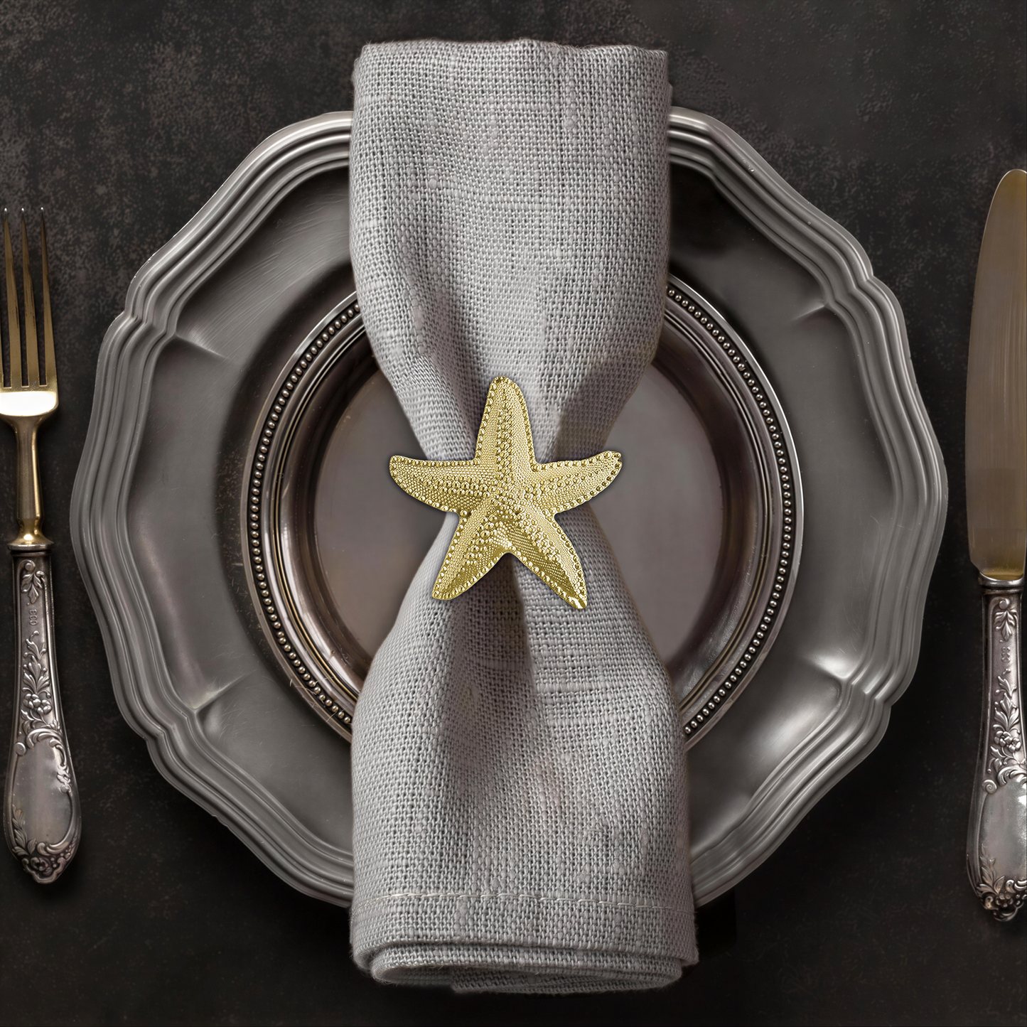 Gold Starfish Napkin Rings – Coastal Style Table Decor | Rust Resistant Dining Accessories