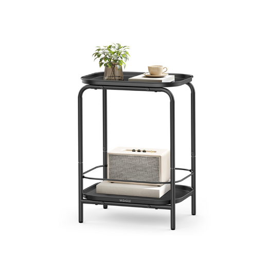 2-Tier Metal Coffee Table with Tray Storage