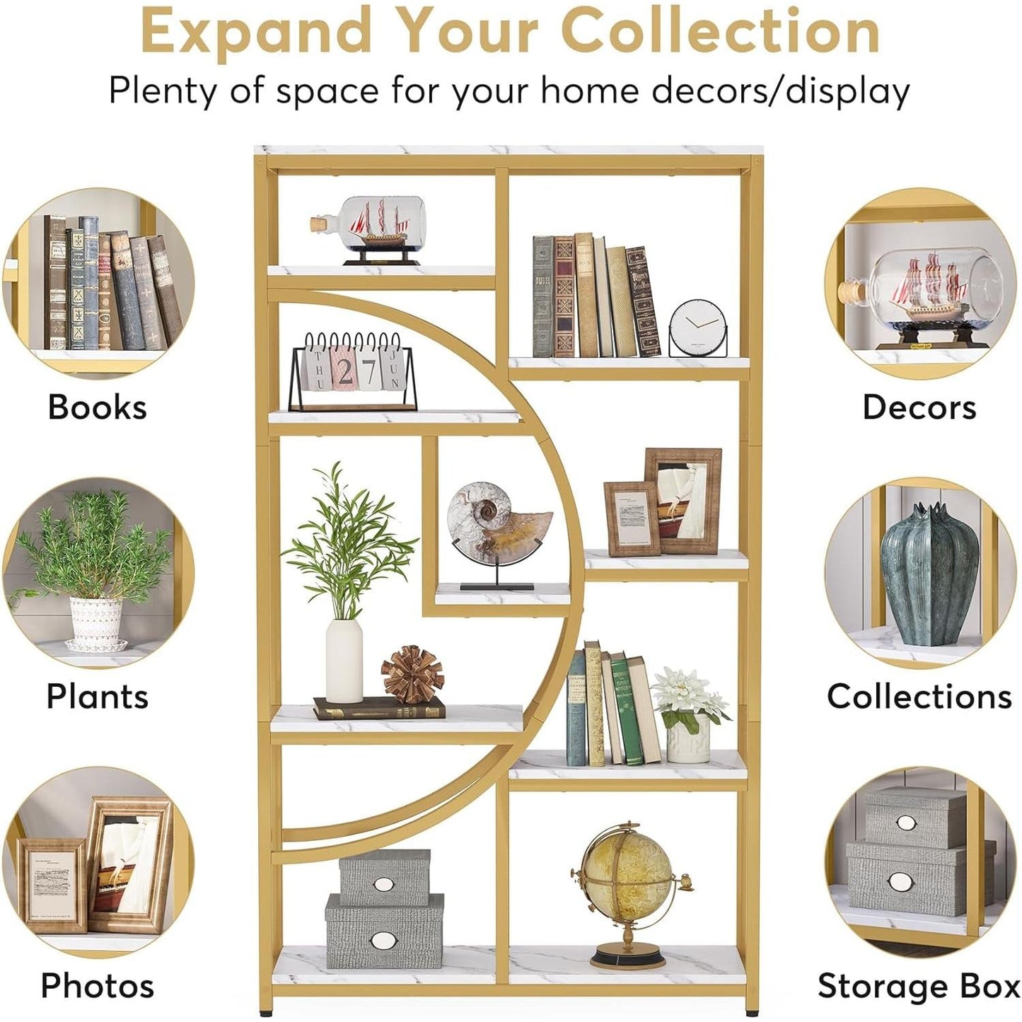 Industrial 5 Tier Etagere Bookcase Gold Frame Shelves