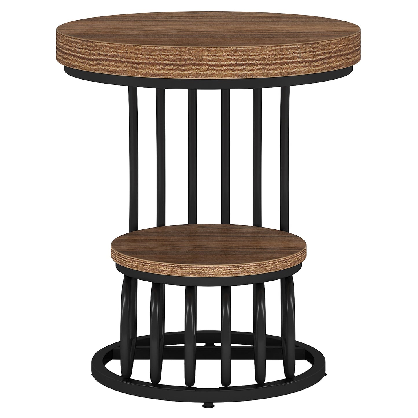 19.68" Round Vintage End Table with 2-Tier Storage