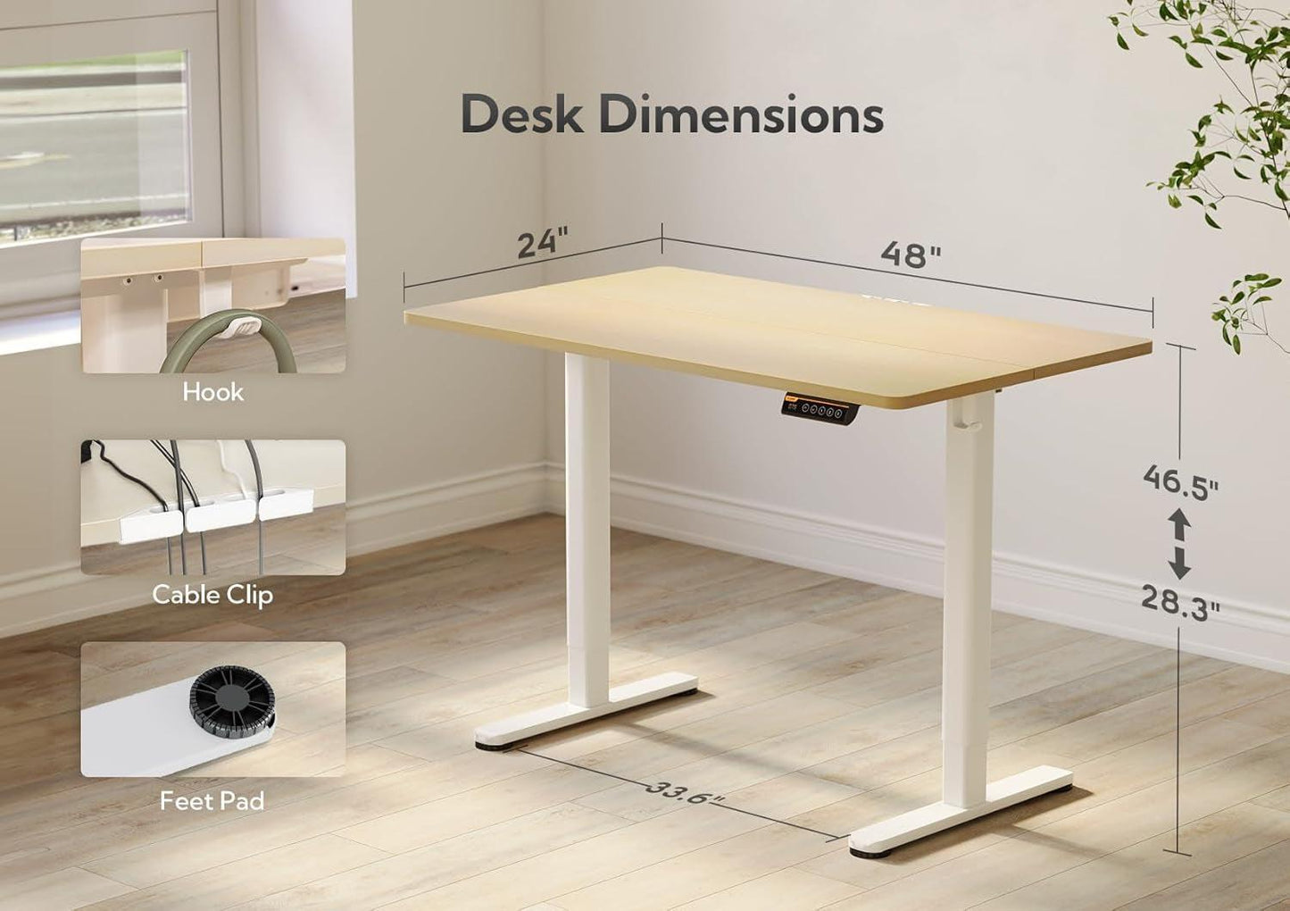 Electric Standing Desk 48X24 Inches White Height Adjustable