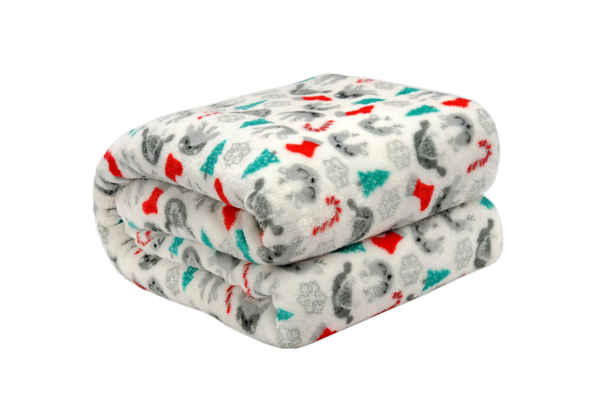 Kathy Ireland Holiday Print Plush Flannel Throw Blanket