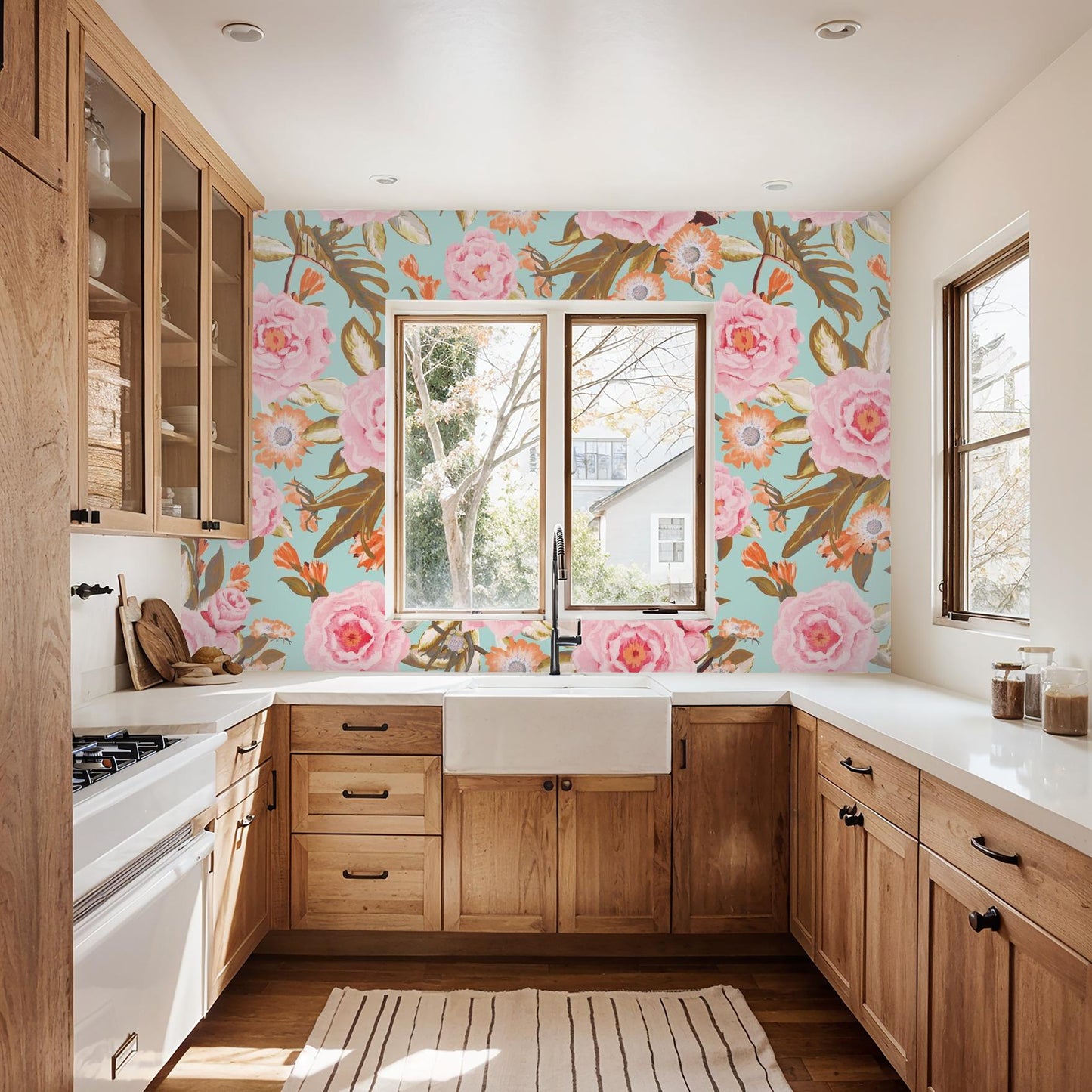 Posh Posy Wallpaper, light blue