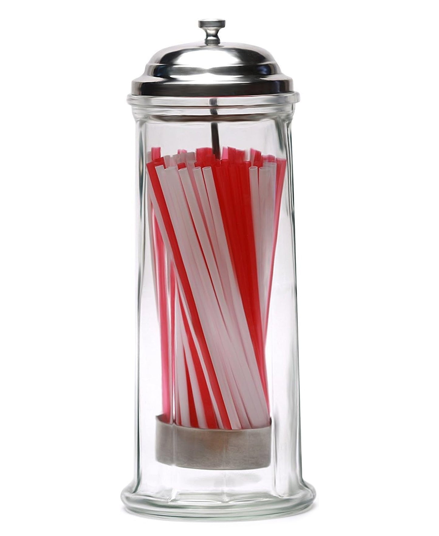 Clear Glass Straw Holder with Chrome Lid - Straws Included