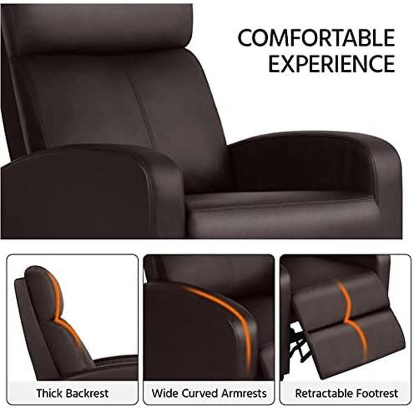 Set Of 2 PU Leather Padded Recliner Chairs For Living Room