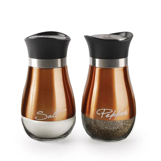 Cafe Contempo Copper and Glass 2pc salt and pepper set  4.42oz. each