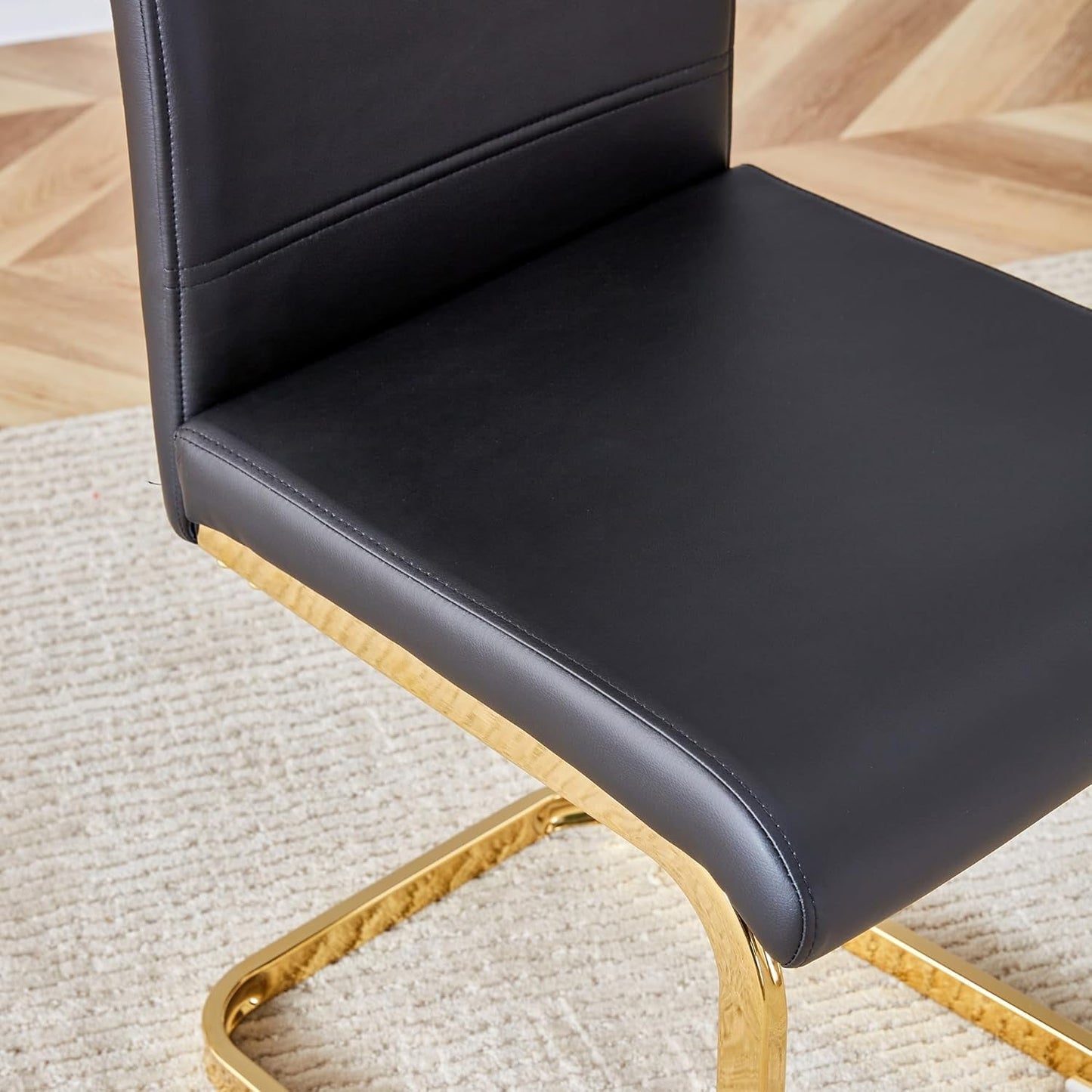 Modern Dining Chairs Set Of 4 PU Faux Leather High Back Black With Gold Legs