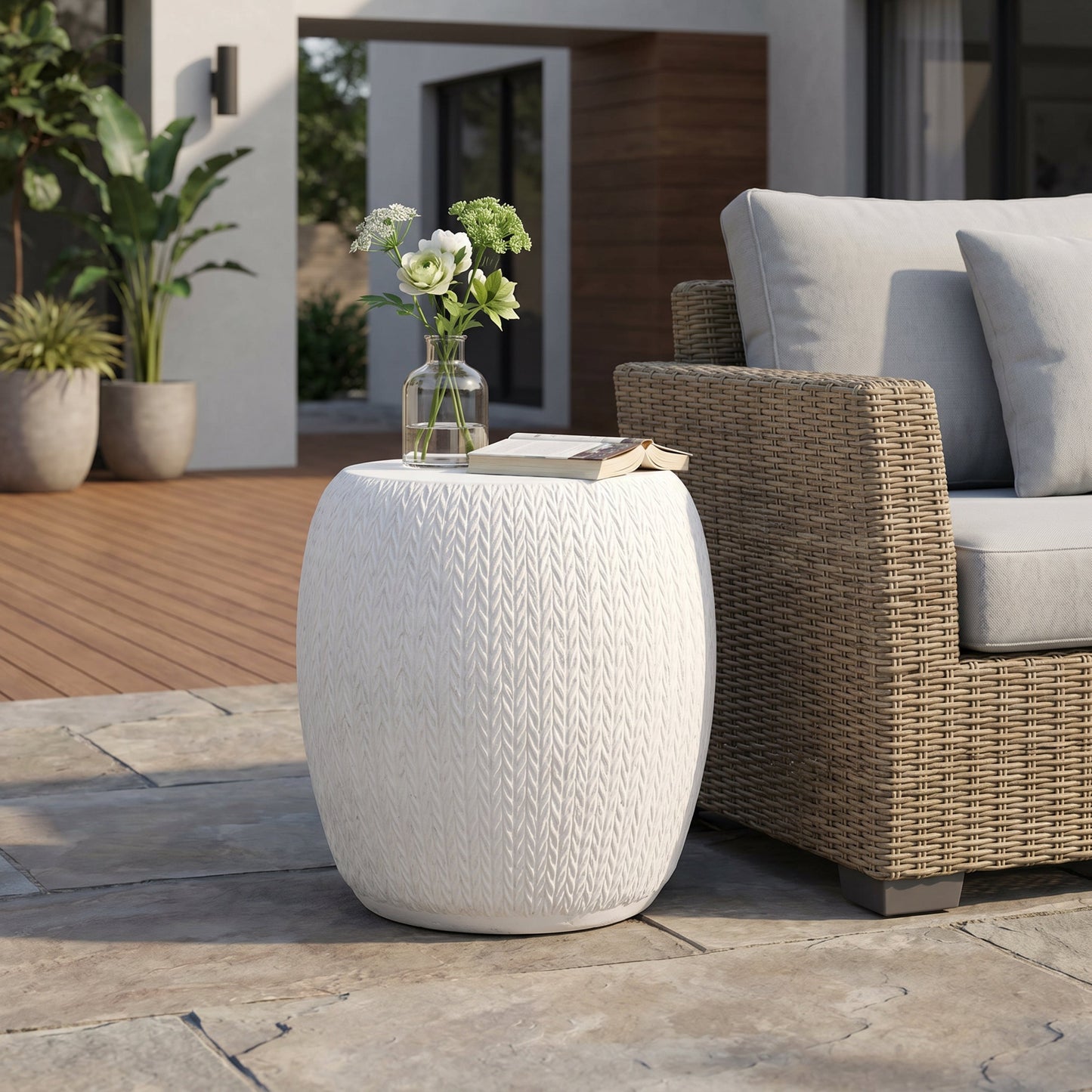 Outdoor Lightweight Concrete Side Table, Antique