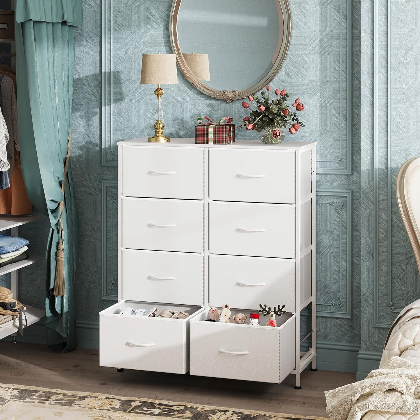 Fabric Dresser For Bedroom Tall White Modern Storage Unit