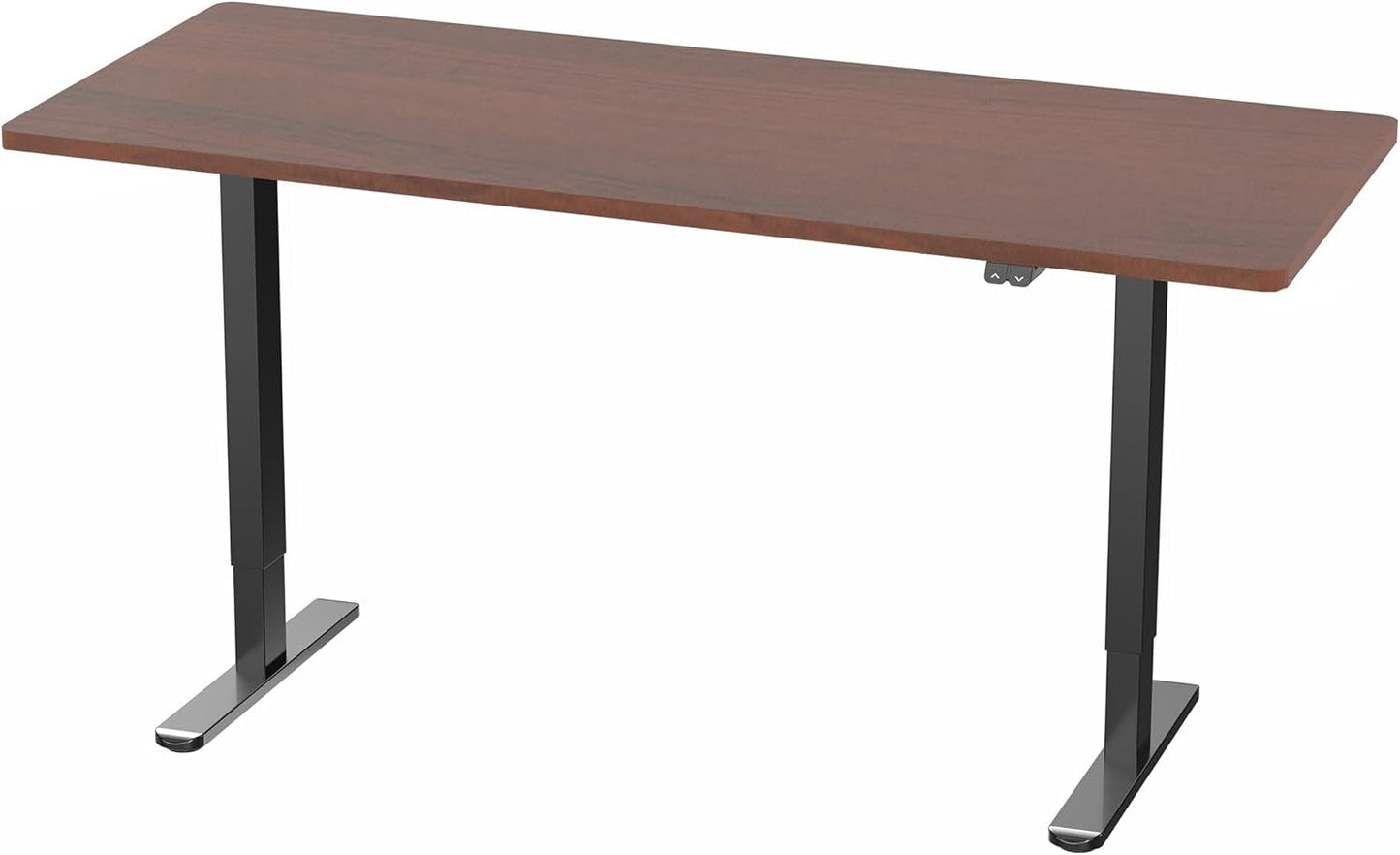 60 Inch Electric Height Adjustable Desk Dark Walnut Top Black Frame