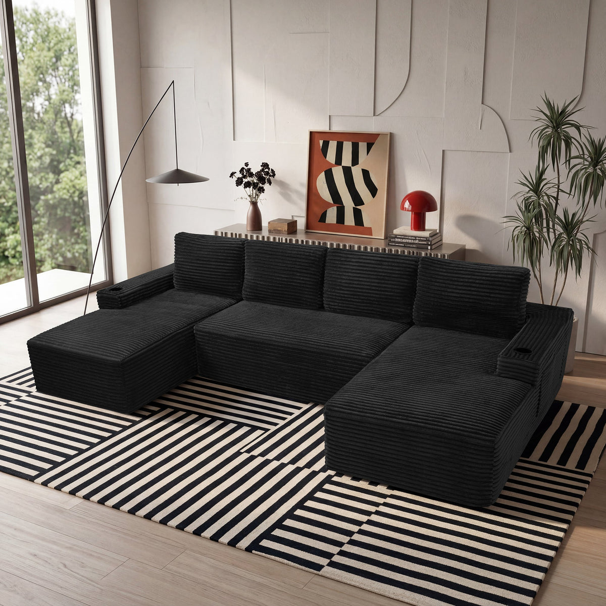 Compressible U-Shaped Sectional Sofa Set