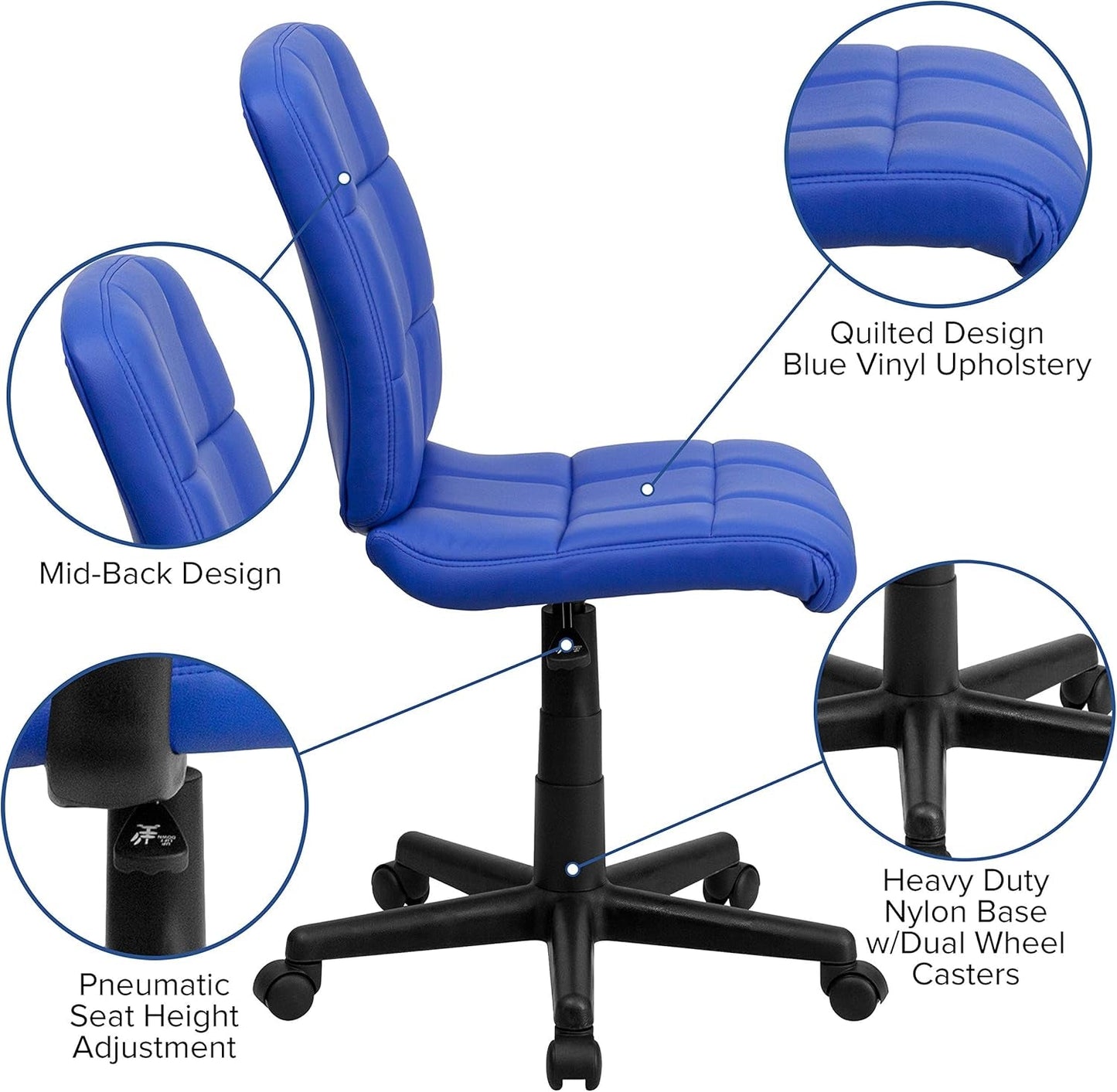 Clayton Blue Mid Back Quilted Vinyl Swivel Office Chair