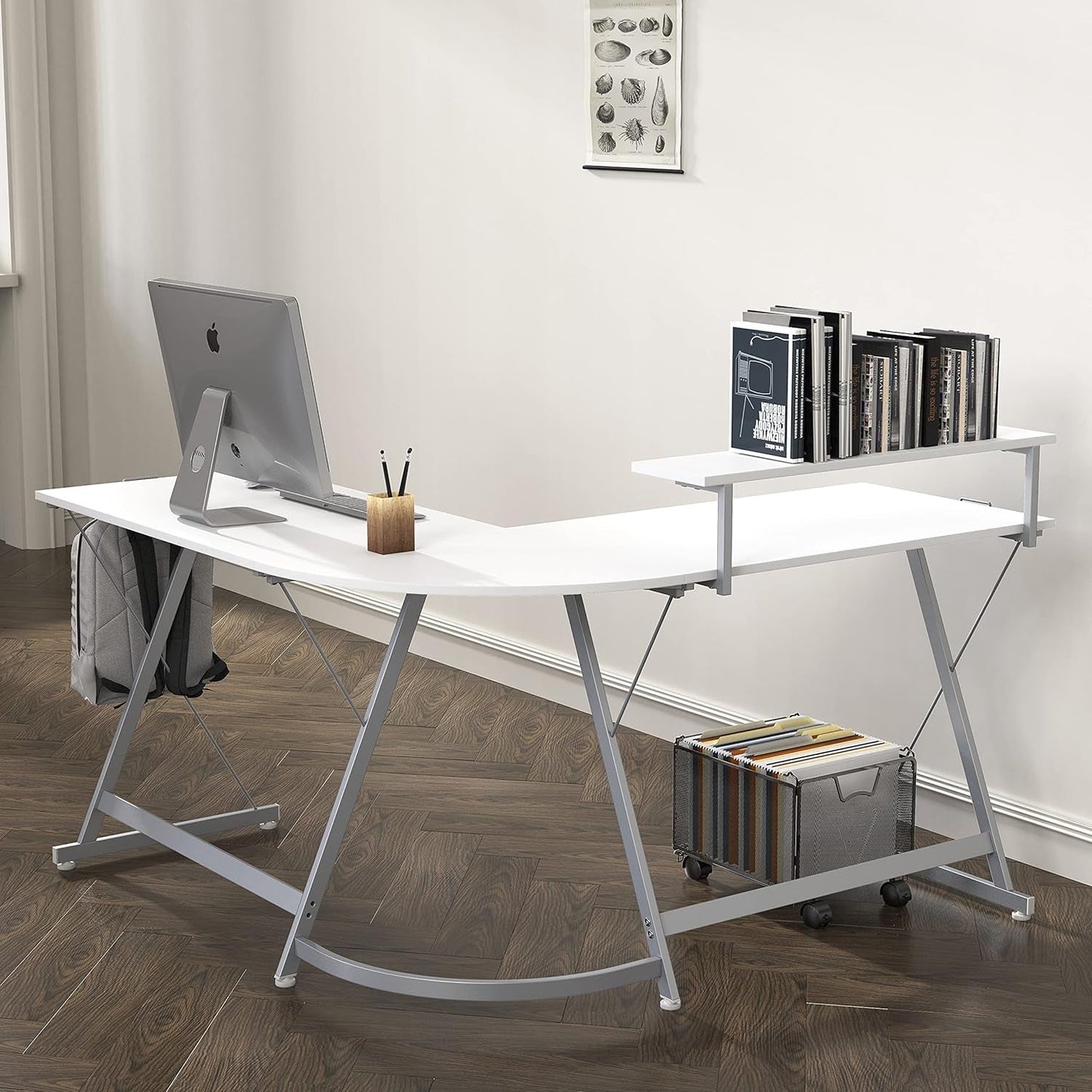 Vista L Shape Desk With Removable Monitor Stand White