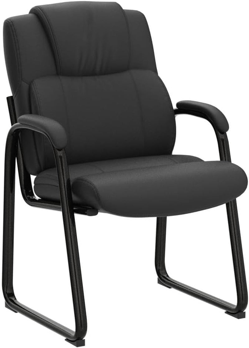 Black Leather Guest Chair 2 Pack With Padded Armrests