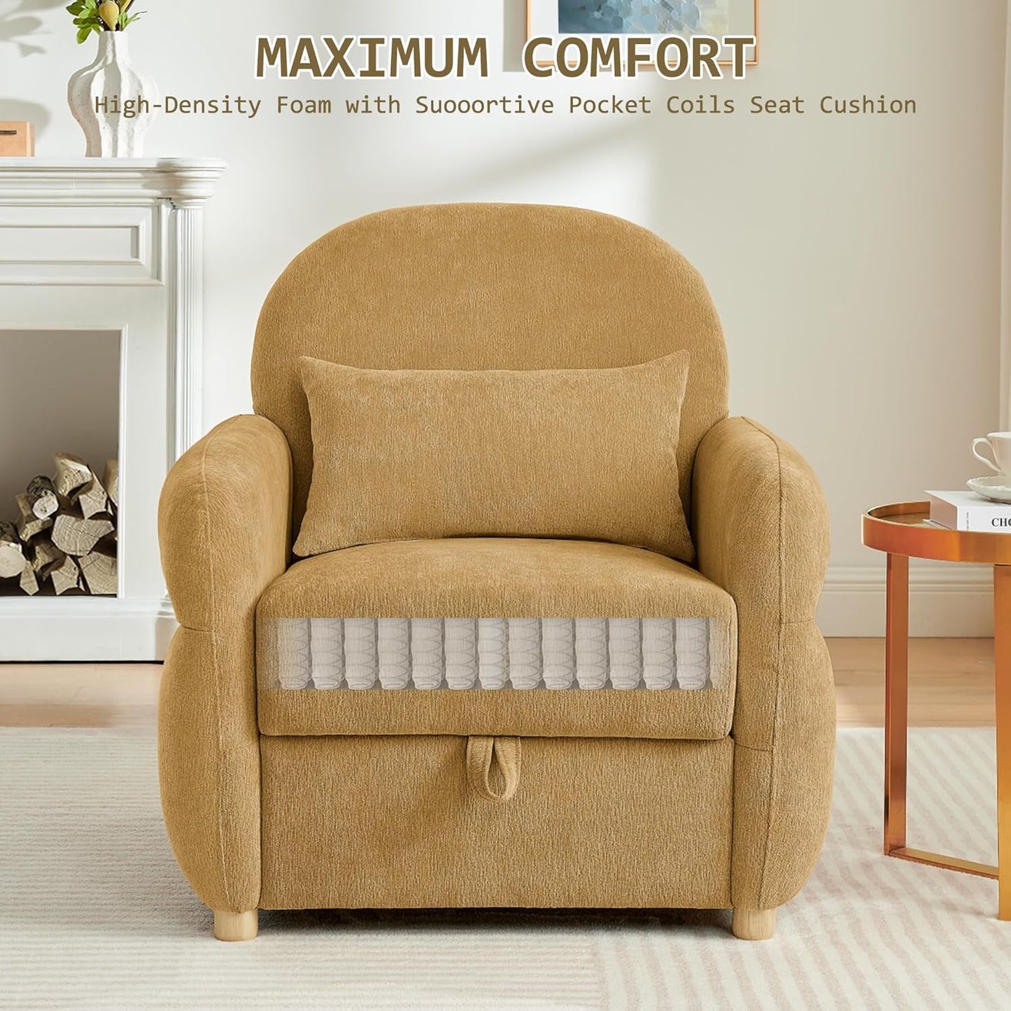 Ginger Yellow 33.5 Inch Upholstered Accent Armchair