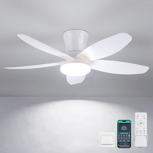 36 Inch White Ceiling Fan With Dimmable LED Remote App Control Energy Efficient