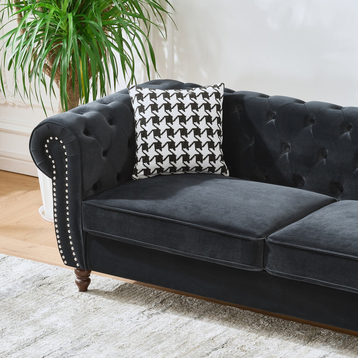 Chesterfield Velvet Upholstery Fabric Sofa - 3 Seater
