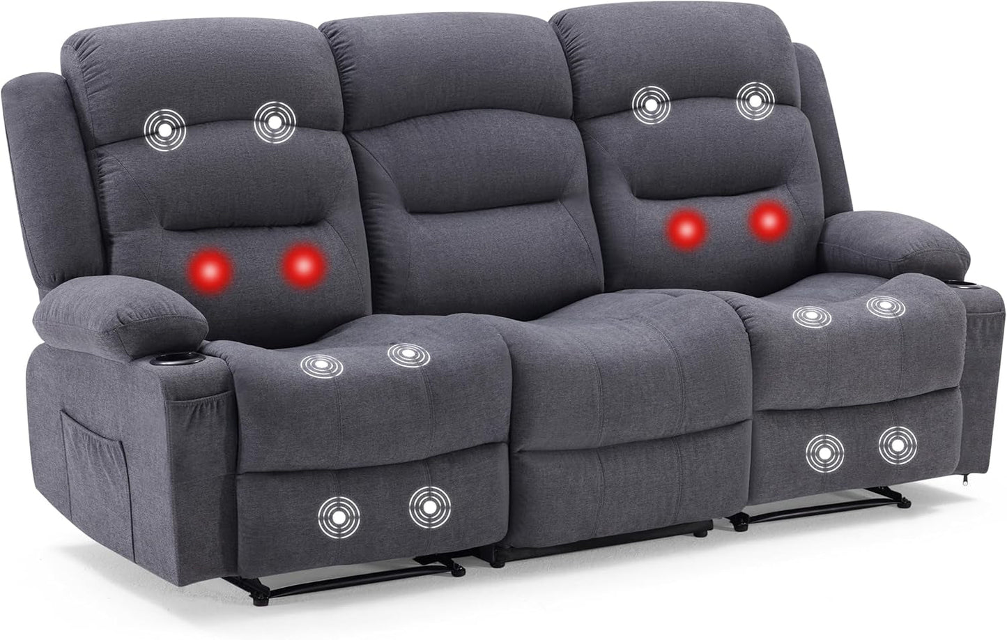Oversized Charcoal Grey Recliner Sofa With USB Port And Heated Massage