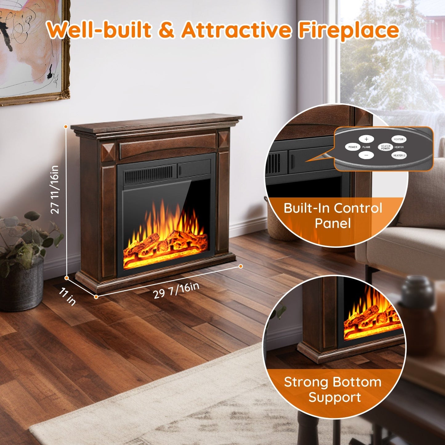 27” Electric Fireplace Mantel Wooden Surround Firebox M1806