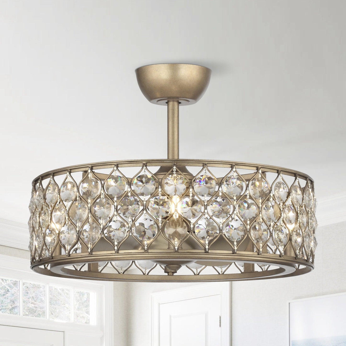 25" Modern Downrod Mount Crystal Fandelier with Lighting and Remote Control