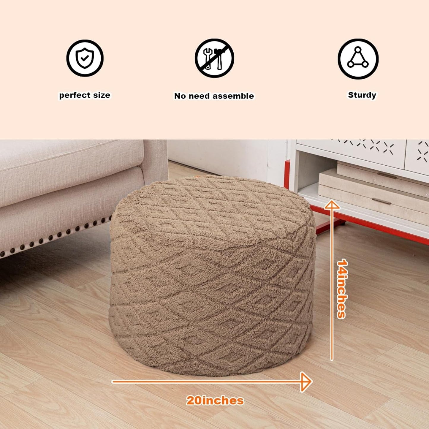 20x14 Inches Light Coffee Ultra Soft Foot Rest Ottoman