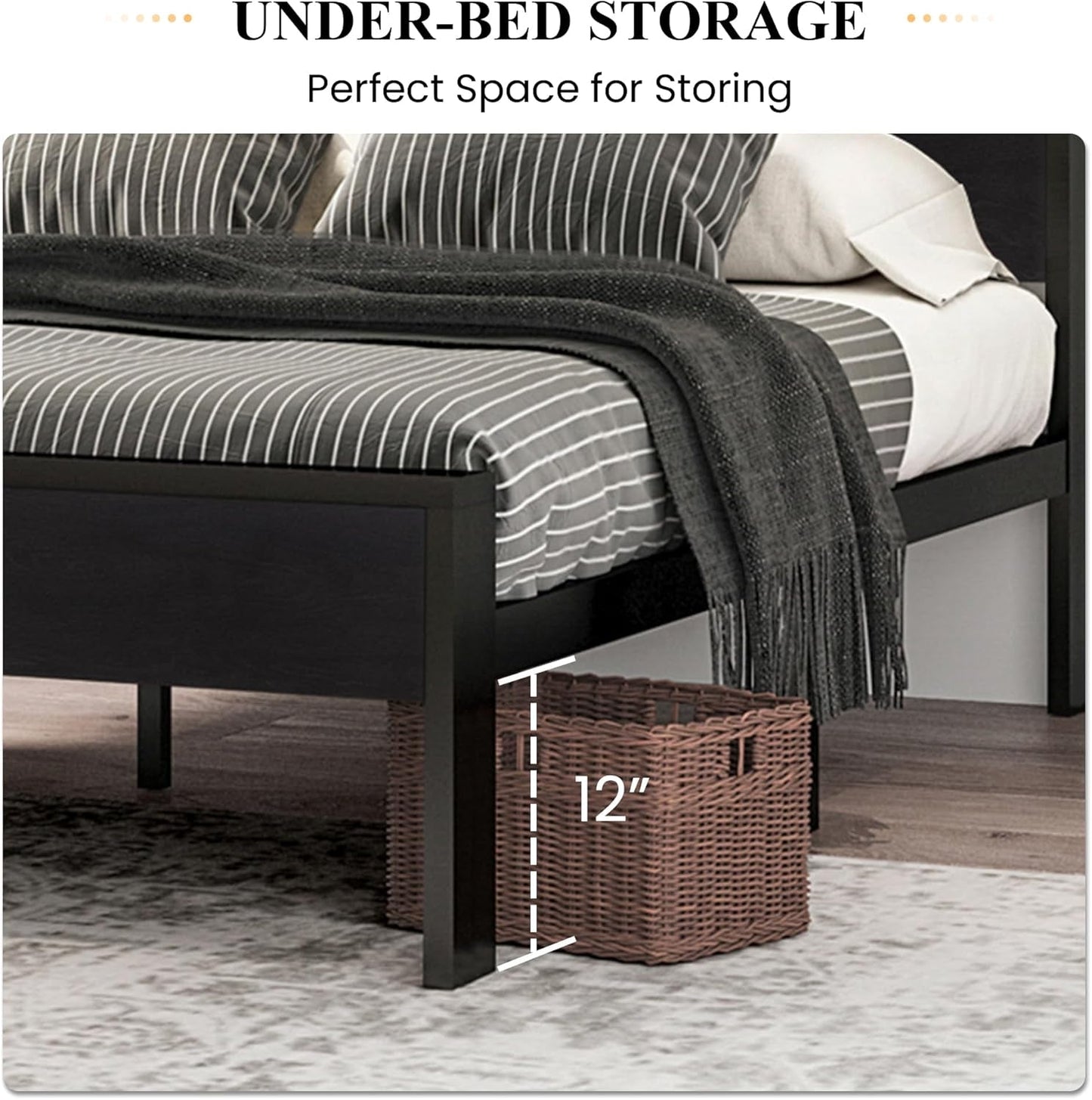Sturdy Metal Platform Bed Frame With Wooden Headboard 800Lb