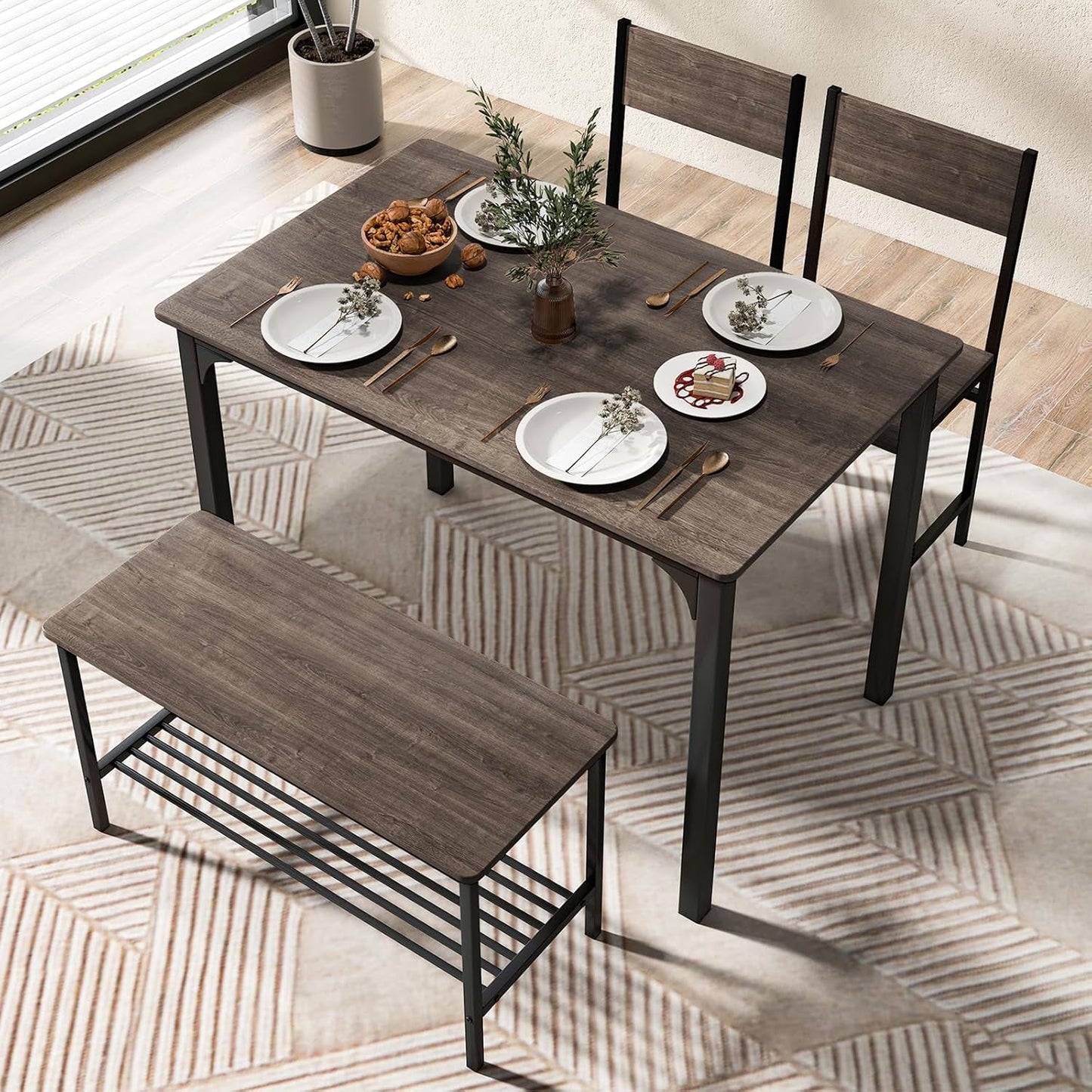 Stainless Steel Space Saving Dining Room Table Set Four