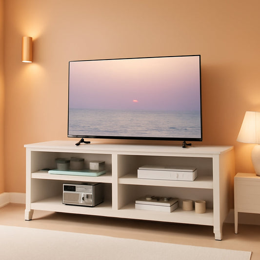 65 Inch TV Stand With Open Storage Shelves White Cabinet
