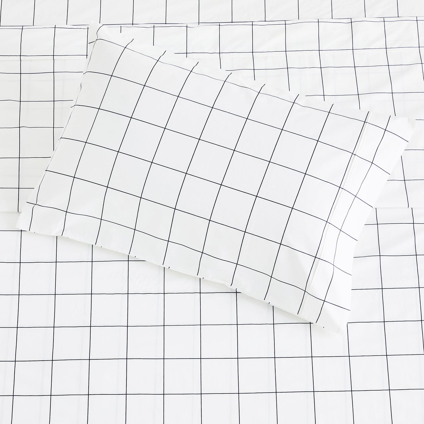 Grid Printed Cotton Percale Sheet Set