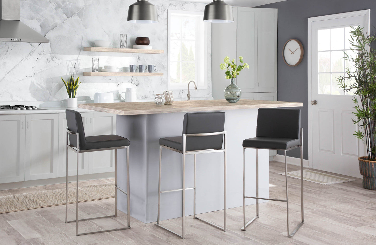 30" Contemporary High Back Barstool Set