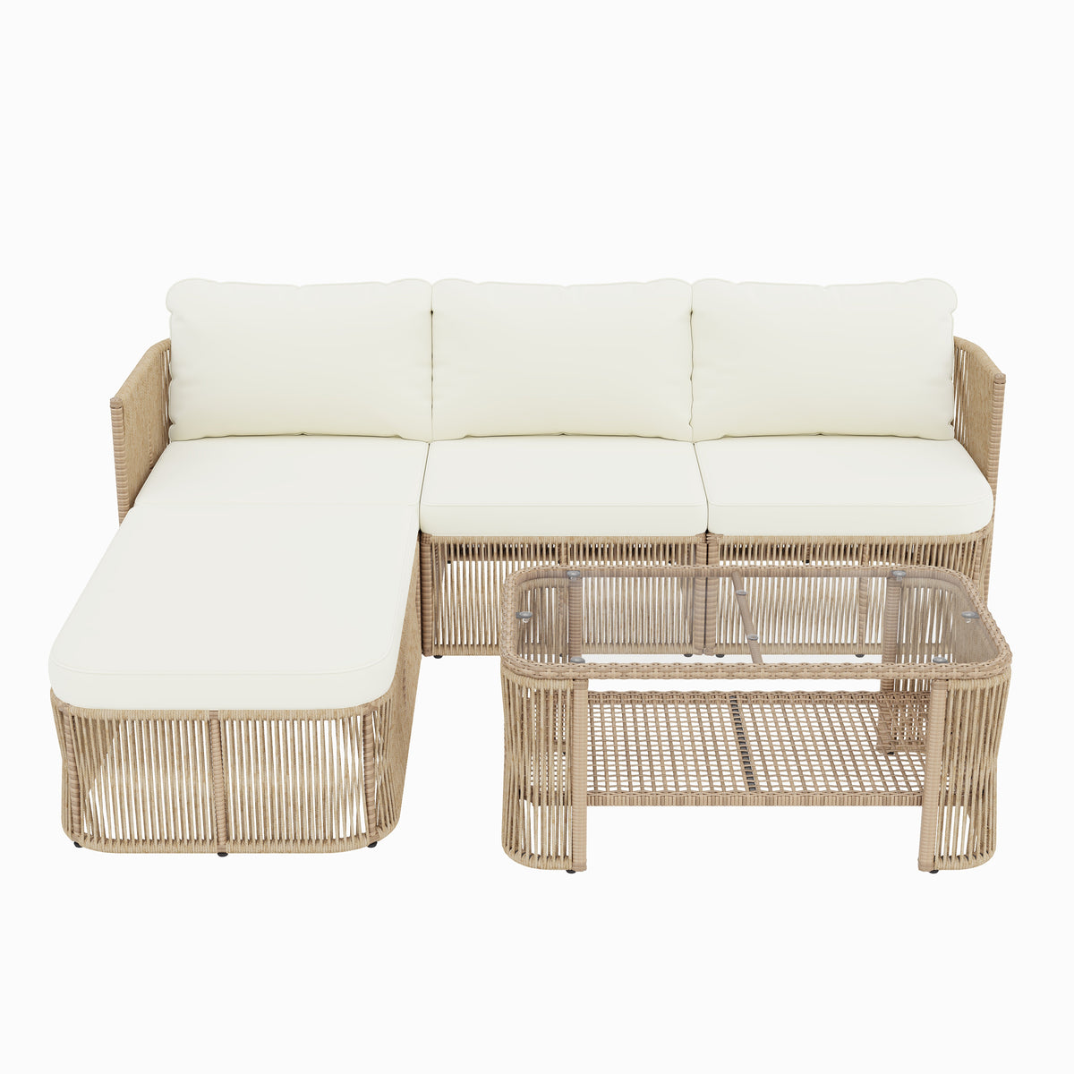Outdoor PE Rattan Patio Furniture Set with Iron Frame, Dark