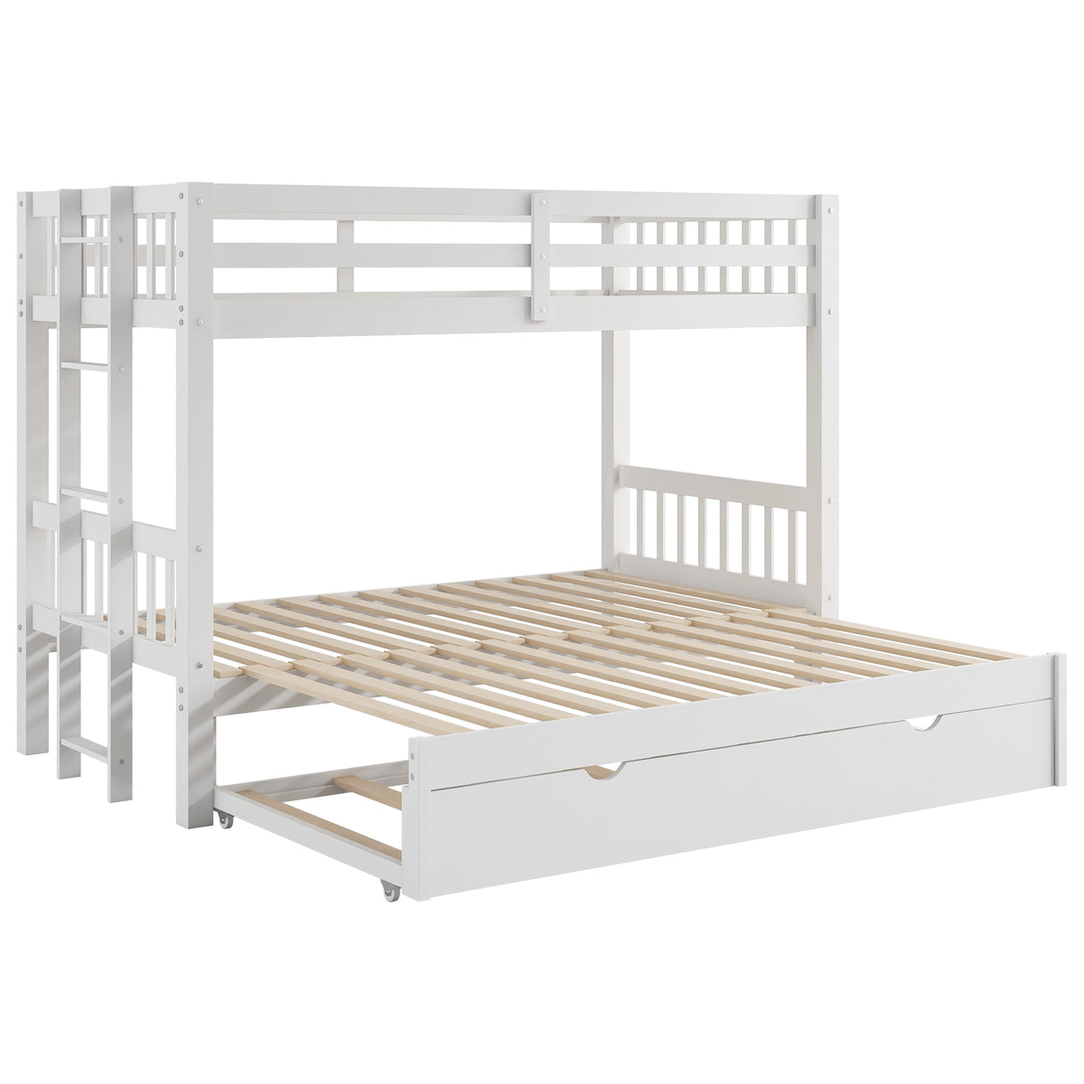 Twin Over Pull-Out Bunk Bed with Trundle, White